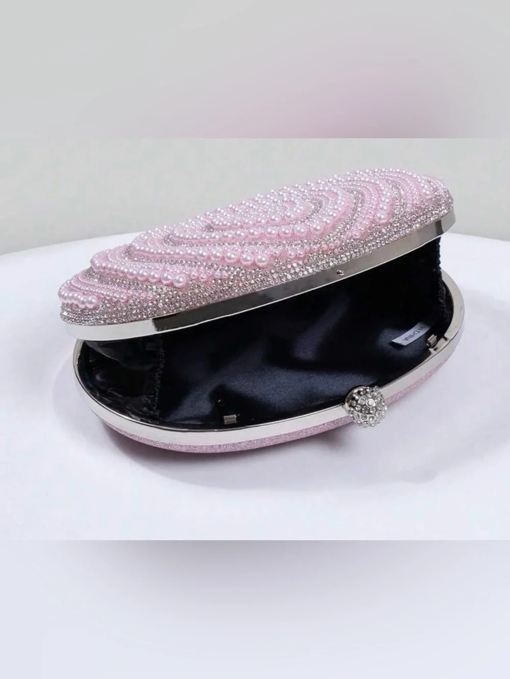 Pearl & Crystal Embellished Clutch - Pink
